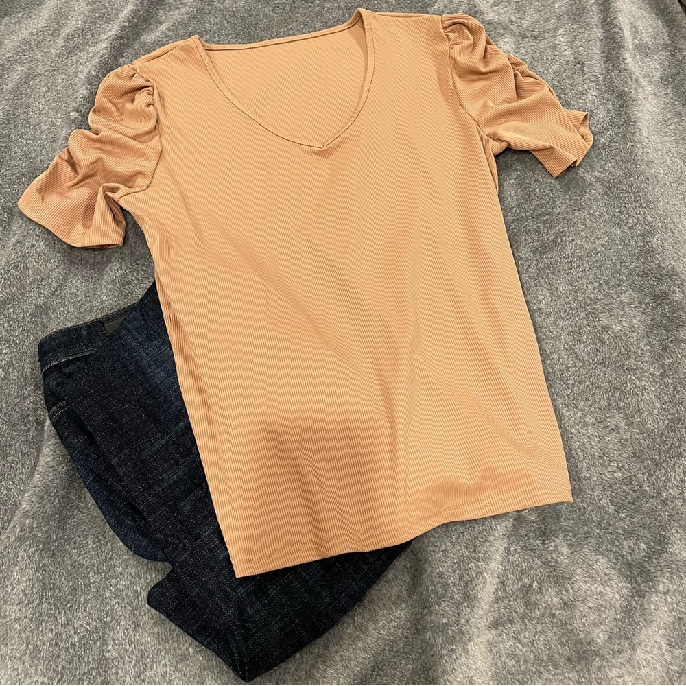 Women's Peachy Tan V-Neck Top
